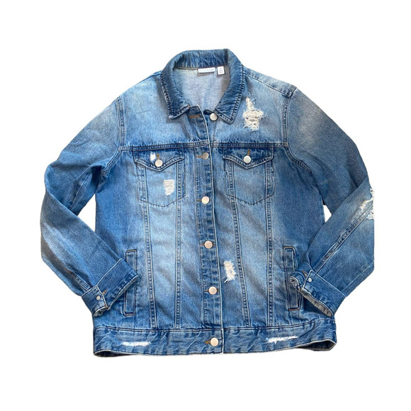 BP Distressed Denim Oversized Trucker Jean Jacket XS - Picture 2 of 6